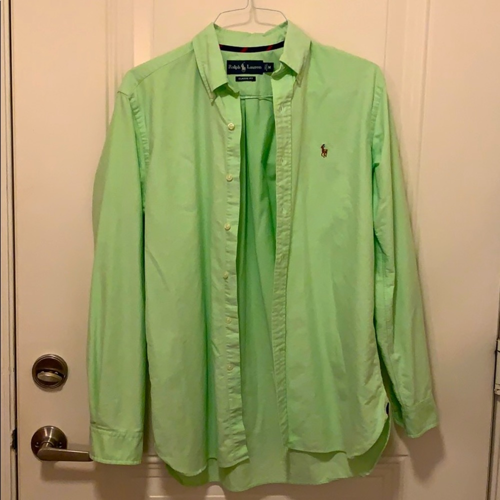 RL Green Button Up